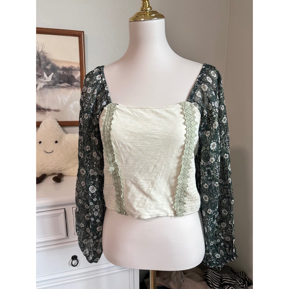 Cottagecore fairycore Boho Corset Top romantic Floral Puff Sleeve Smocked